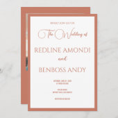 Rose Copper Minimalist Modern Calligraphy Wedding 招待状 (正面/裏面)