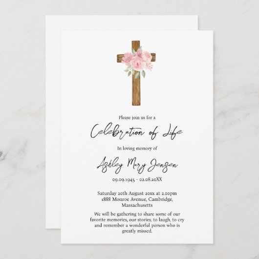 Rose Cross Celebration of Life Funeral 招待状 (正面/裏面)