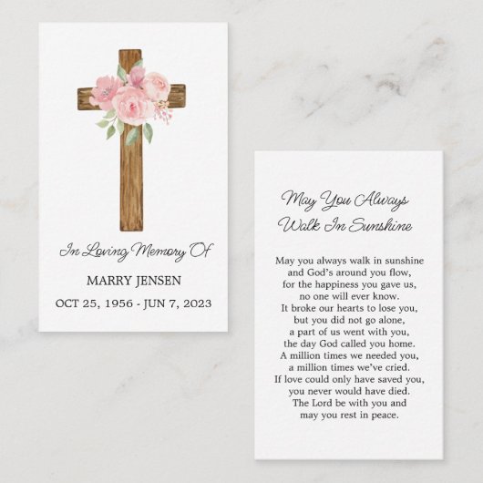 Rose Cross Memorial Funeral Prayer Card 名刺 (正面/裏面)