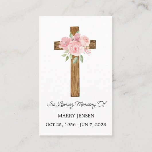 Rose Cross Memorial Funeral Prayer Card 名刺 (正面)