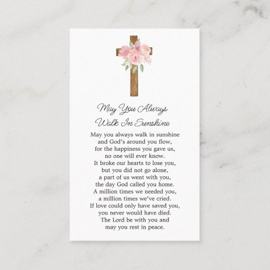 Rose Cross Memorial Photo Funeral Prayer Card 名刺 (裏面)