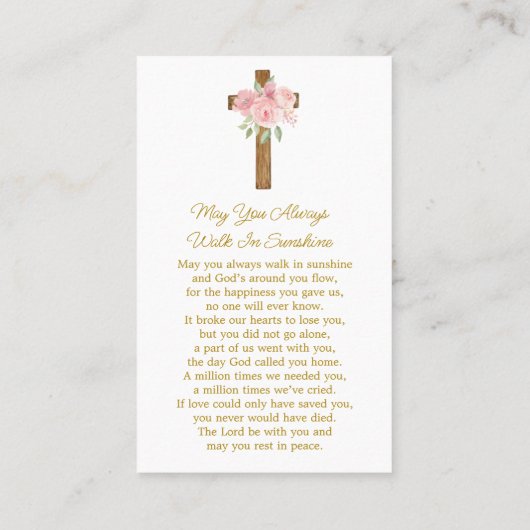 Rose Cross Memorial Photo Funeral Prayer Card 名刺 (裏面)