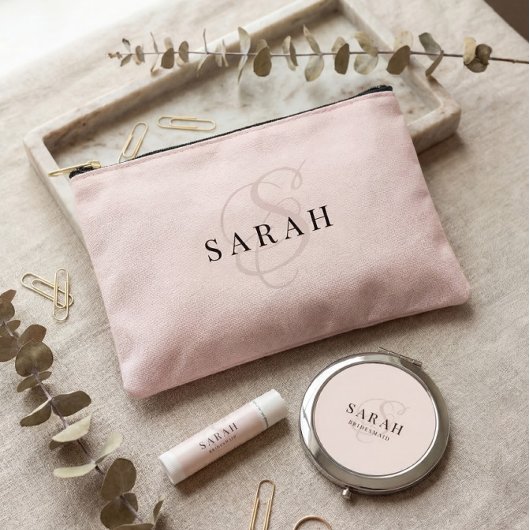 Rose Cute Monogram Custom Bridesmaid Proposal Gift アクセサリーポーチ