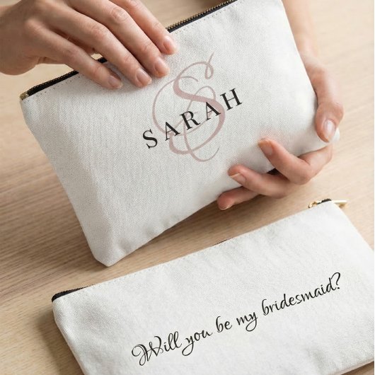 Rose Cute Monogram Personalized Bridesmaid Gift アクセサリーポーチ