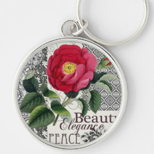 Rose Damask Pretty Floral Antique キーホルダー