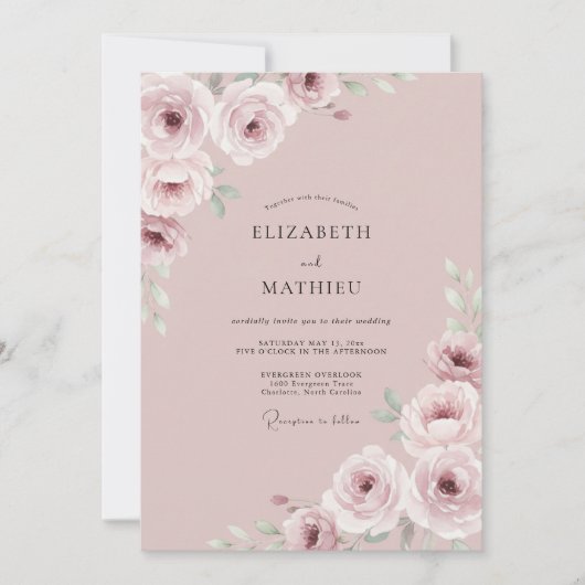Rose Ethereal Floral Wedding 招待状 (正面)