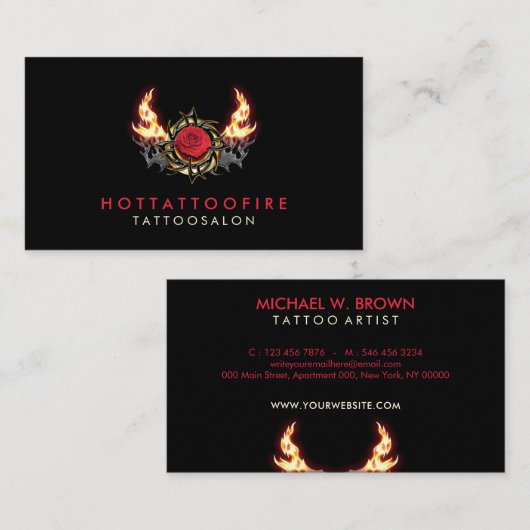 Rose Fire Retro Tattoo Design 名刺 (正面/裏面)