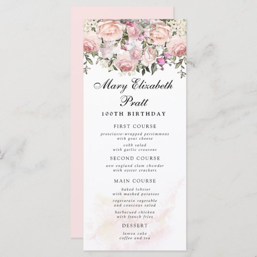 Rose Floral 100th Birthday Menu メニュー (正面/裏面)