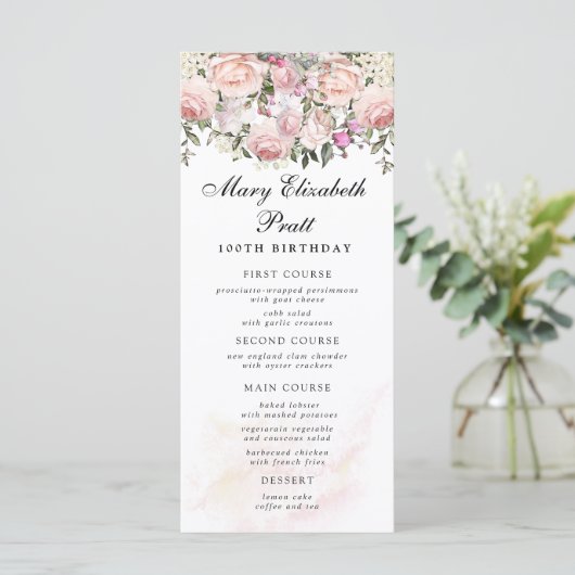 Rose Floral 100th Birthday Menu メニュー (スタンド正面)