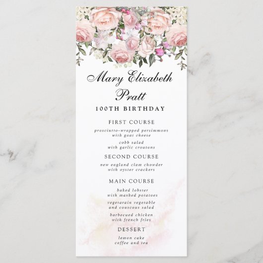 Rose Floral 100th Birthday Menu メニュー (正面)