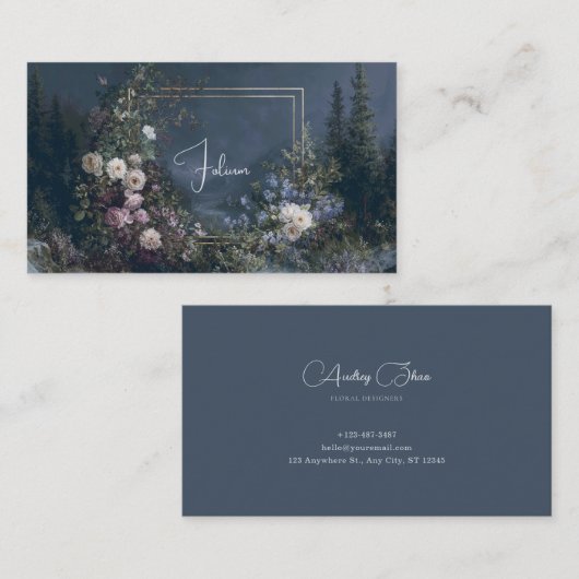 Rose Floral and Misty Forest Mountain Valley 名刺 (正面/裏面)