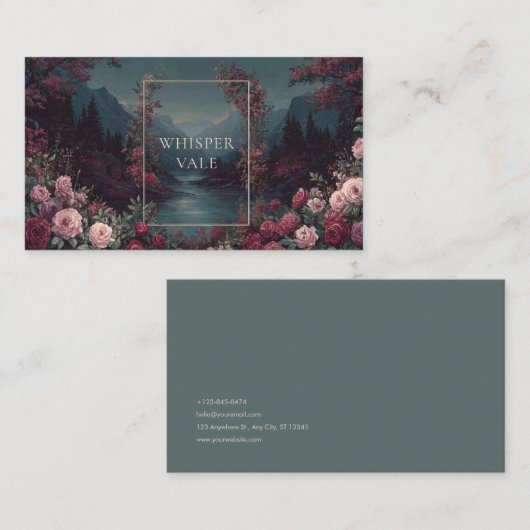 Rose Floral and Twilight Forest Mountain Landscape 名刺 (正面/裏面)