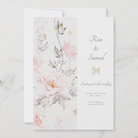 Rose Floral Chic Paper Textured Wedding 招待状 (正面)