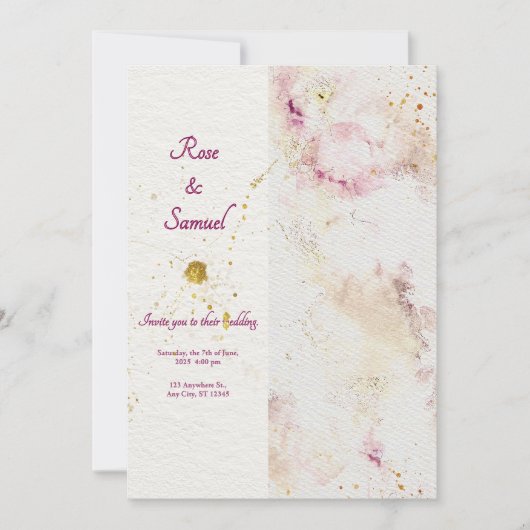 Rose Floral Chic Paper Textured Wedding 招待状 (正面)
