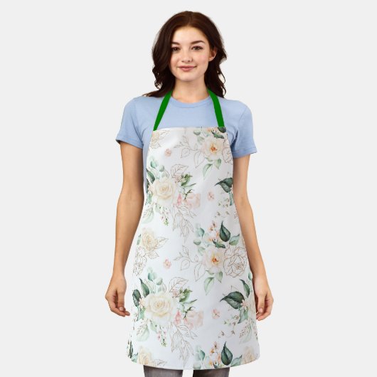 Rose Floral Garden Pattern エプロン (着用した状態)