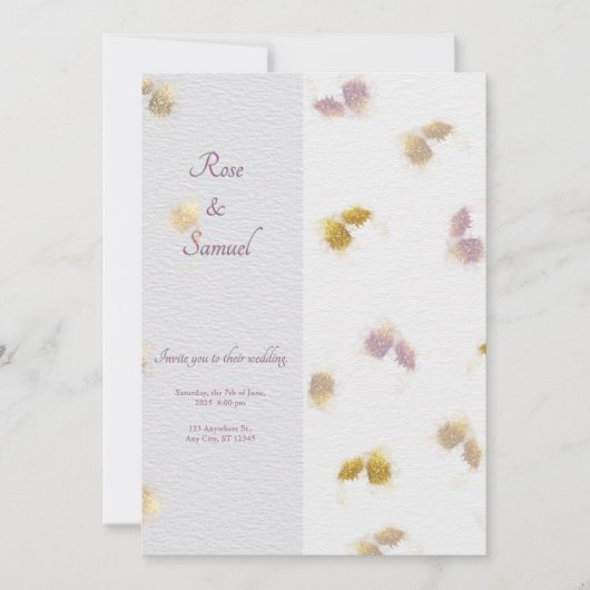 Rose Floral Glitter Paper Textured Wedding 招待状 (正面)