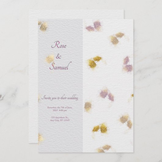 Rose Floral Glitter Paper Textured Wedding  招待状 (正面/裏面)