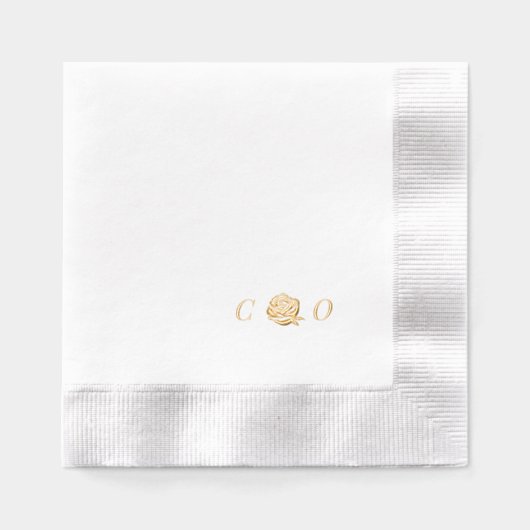 Rose floral monogram minimalist wedding 箔ナプキン (正面)
