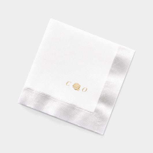 Rose floral monogram minimalist wedding 箔ナプキン (左)