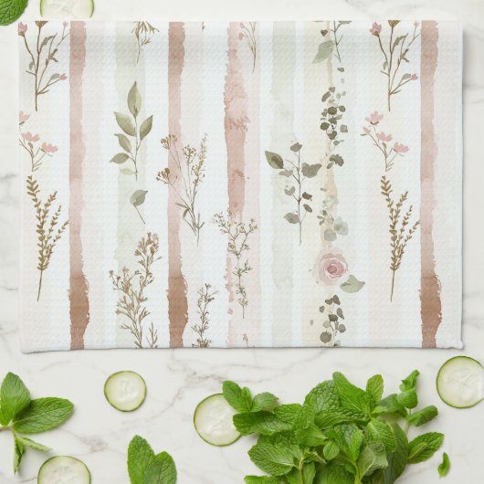 Rose Floral Stripes キッチンタオル (折り畳み)