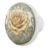 Rose Flower Green Cream Gold Art Deco Nouveau セラミックノブ (右)