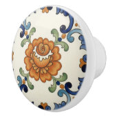 Rose Flower Mediterranean Blue Orange Cream セラミックノブ (右)
