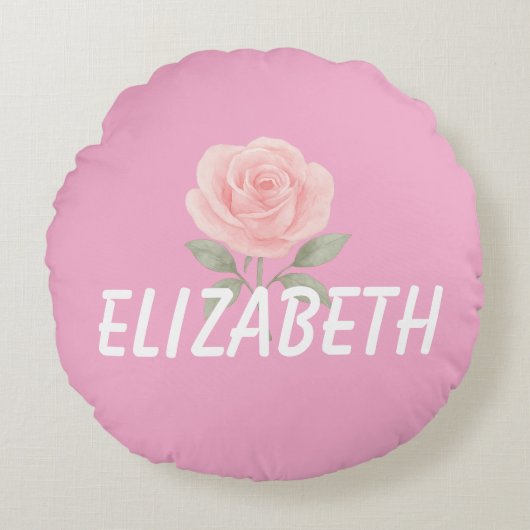 Rose Flower Pink Name  ラウンドクッション (正面)