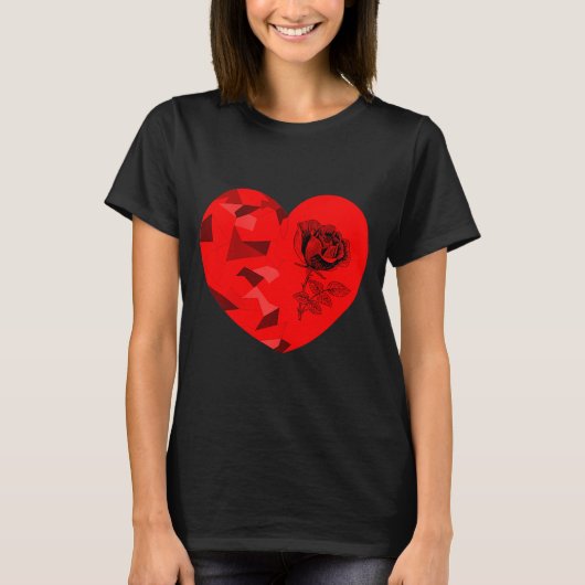 Rose Flower Valentine Red Heart  Tシャツ (正面)