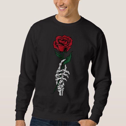 Rose Flower White Skeleton Hand Holding A Red Rose スウェットシャツ (正面)