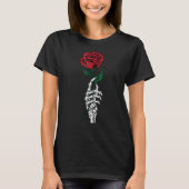 Rose Flower White Skeleton Hand Holding A Red Rose Tシャツ (正面)