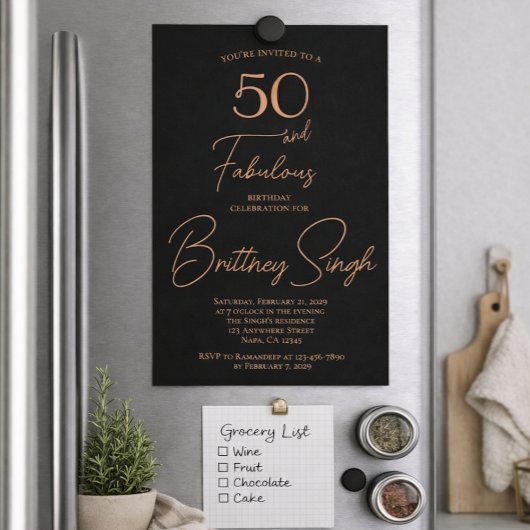 Rose Foil Fifty and Fabulous 50歳の誕生日パーティー 箔招待状