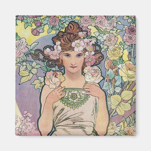 Rose (Four Flowers), Alphonse Mucha マグネット (正面)