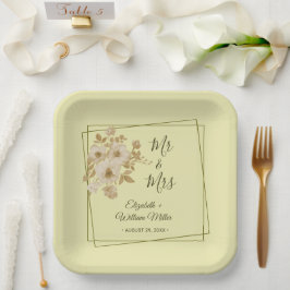 Rose Frame – Celestial Yellow Wedding ペーパープレート