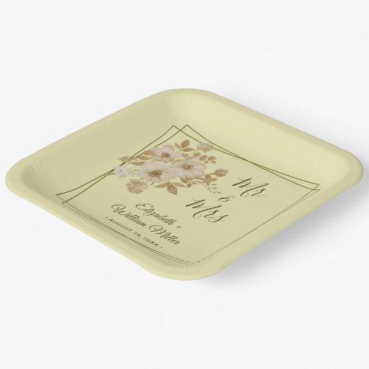 Rose Frame – Celestial Yellow Wedding ペーパープレート (傾斜あり)