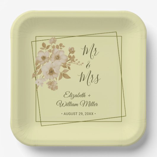 Rose Frame – Celestial Yellow Wedding ペーパープレート (正面)