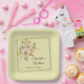 Rose Frame – Celestial Yellow Wedding ペーパープレート (パーティー)