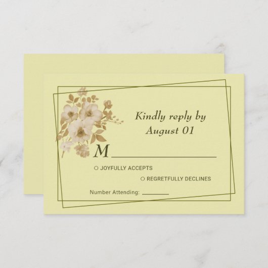 Rose Frame – Celestial Yellow Wedding 出欠カード (正面/裏面)