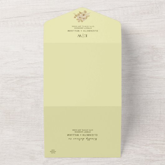 Rose Frame – Monogram Celestial Yellow Wedding オールインワン招待状 (外側)