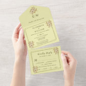 Rose Frame – Monogram Celestial Yellow Wedding オールインワン招待状 (貼ってはがせる)