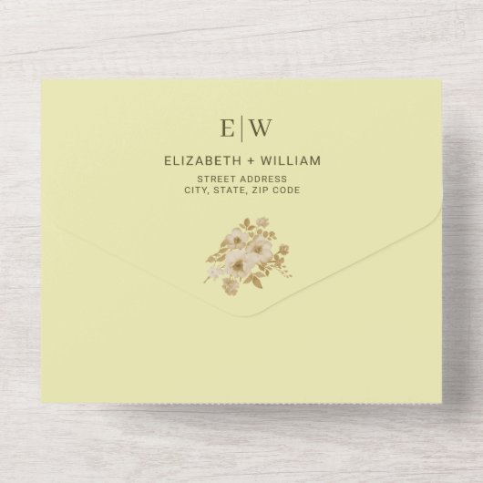 Rose Frame – Monogram Celestial Yellow Wedding オールインワン招待状 (裏面)