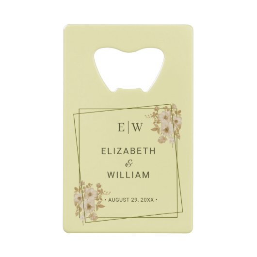 Rose Frame – Monogram Celestial Yellow Wedding クレジットカード栓抜き (正面)