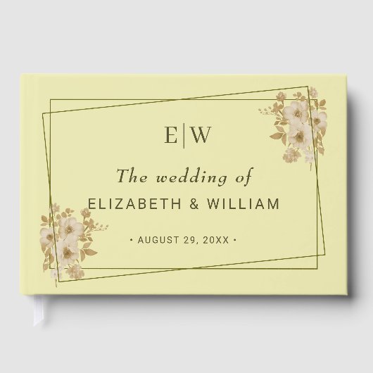 Rose Frame – Monogram Celestial Yellow Wedding ゲストブック (正面)