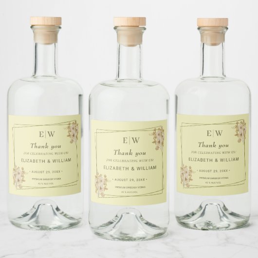 Rose Frame – Monogram Celestial Yellow Wedding リキュールボトルラベル (ボトル)