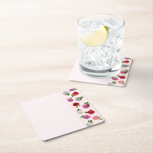 Rose Garden Party Bridal Shower スクエアペーパーコースター (インサイチュ)
