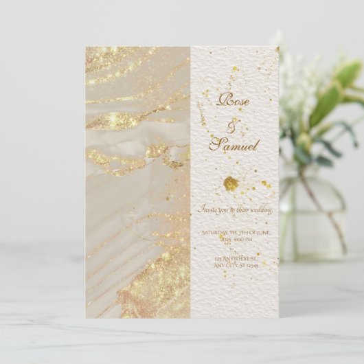 Rose Glitter Gold Alcohol Ink Wedding Invitation 招待状 (スタンド正面)