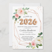 Rose Gold バルーン フォント 2026年卒業 招待状 (正面)