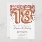 Rose Gold 18歳の誕生日パーティーの招待状 招待状 (正面)