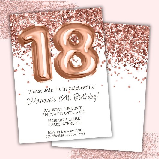 Rose Gold 18歳の誕生日パーティーの招待状 招待状