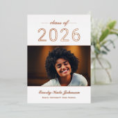 Rose Gold 2026 卒業パーティー 写真 箔招待状 (立ち正面)