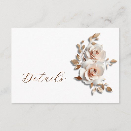 Rose Gold 3D Floral Wedding Details エンクロージャーカード (正面)